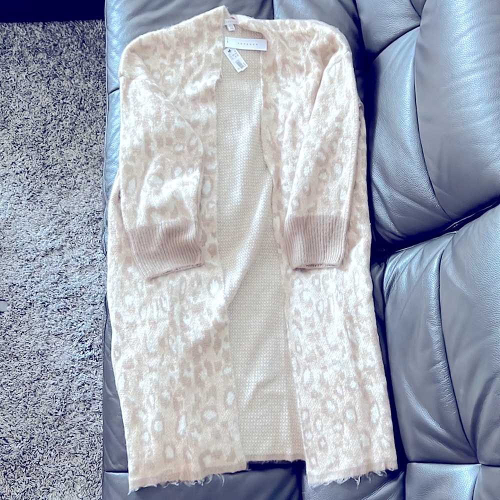 TOPSHOP Cheetah Animal Print Boxy Knit Maxi Cardigan